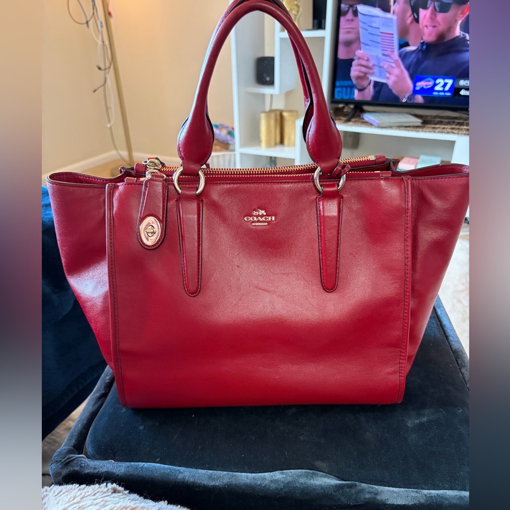 Coach Cherry Red Leather carryall Tote
